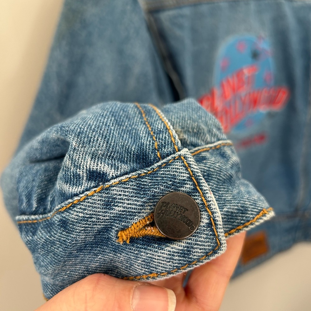 Vintage Blue Denim Jean Jacket with Red Script - Picture 7 of 10